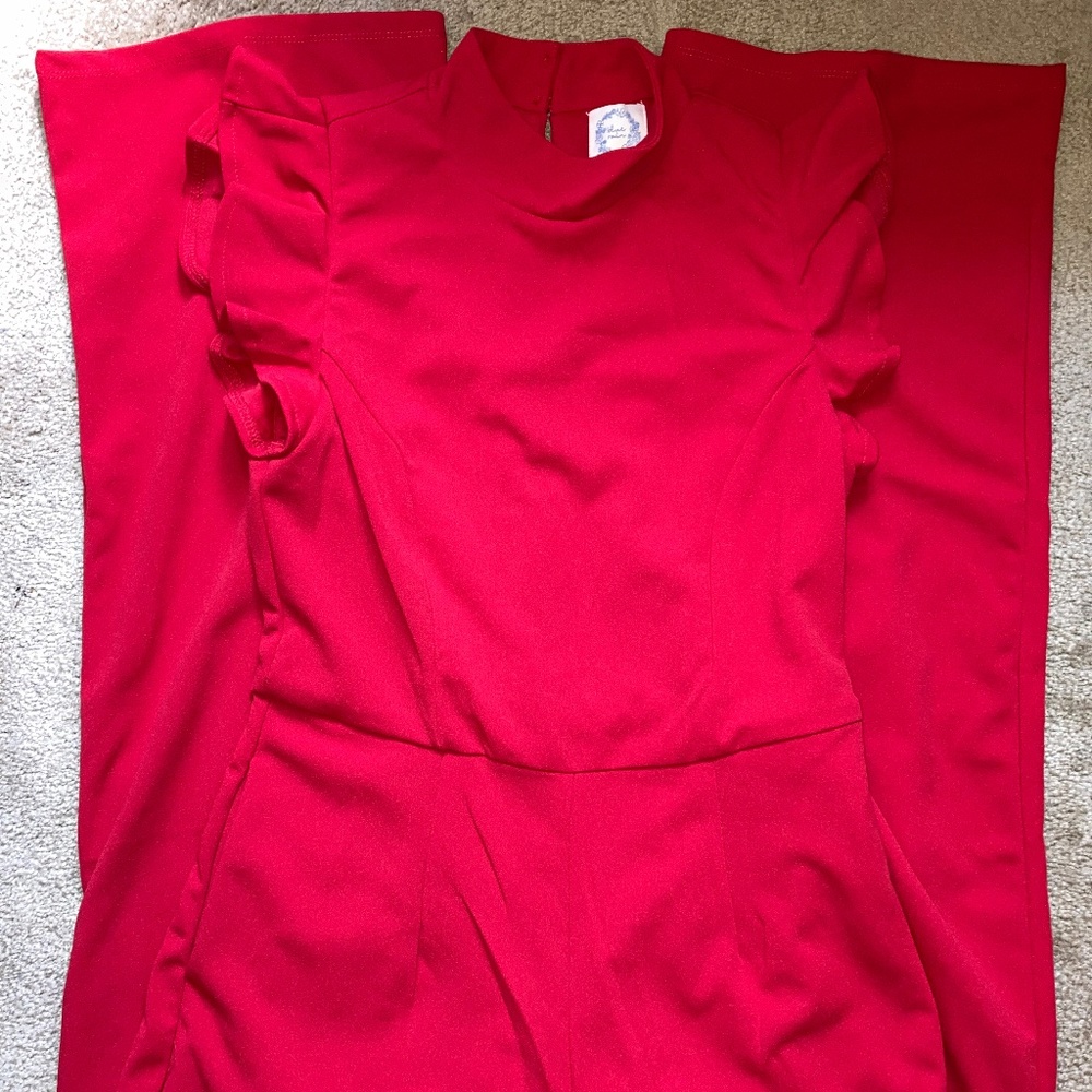 NWT Francesca’s Red High-Neck Ruffled Jumpsuit